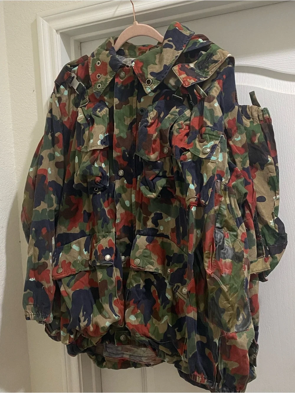 Vtg Swiss Army M70 Alpenflage Camo Combat Field Parka Jacket Load Bearing XL